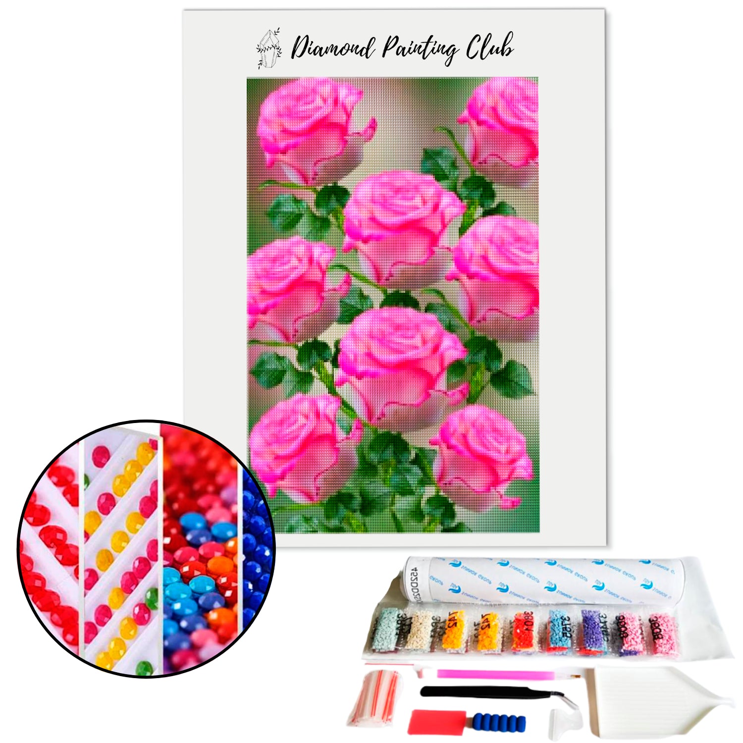 Broderie diamant Enfant & son bouquet de rose