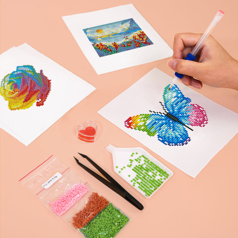 Mini Diamond Painting - Rose Arc-en-Ciel & Papillon Multicolore (2 pièces)
