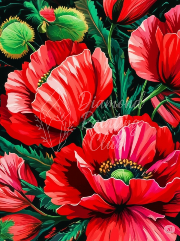 Broderie Diamant Coquelicots Géants
