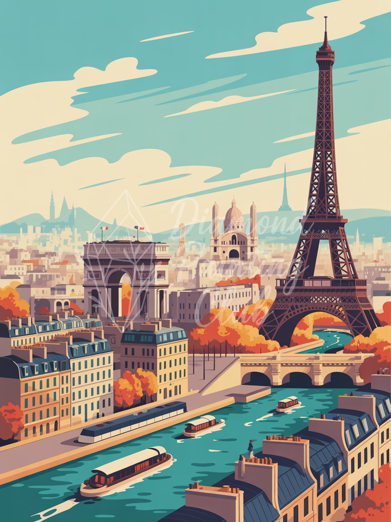 Broderie Diamant Panorama Paris Automne