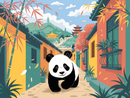 Broderie Diamant Panda dans la Rue Chinoise