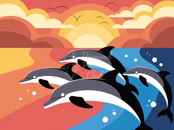 Broderie Diamant Groupe de Dauphins