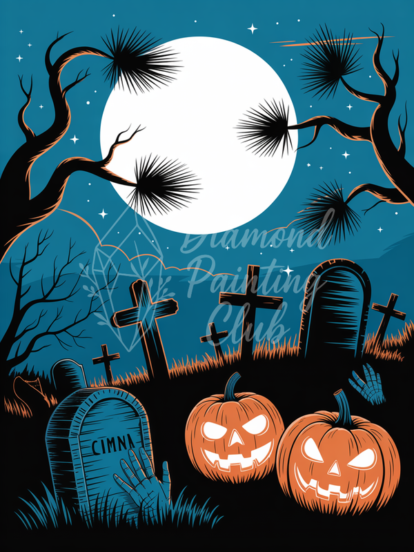 Broderie Diamant Cimetière Hanté d'Halloween
