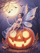Broderie Diamant Fée d'Halloween sur Citrouille