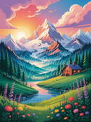 Broderie Diamant Montagnes Pastel