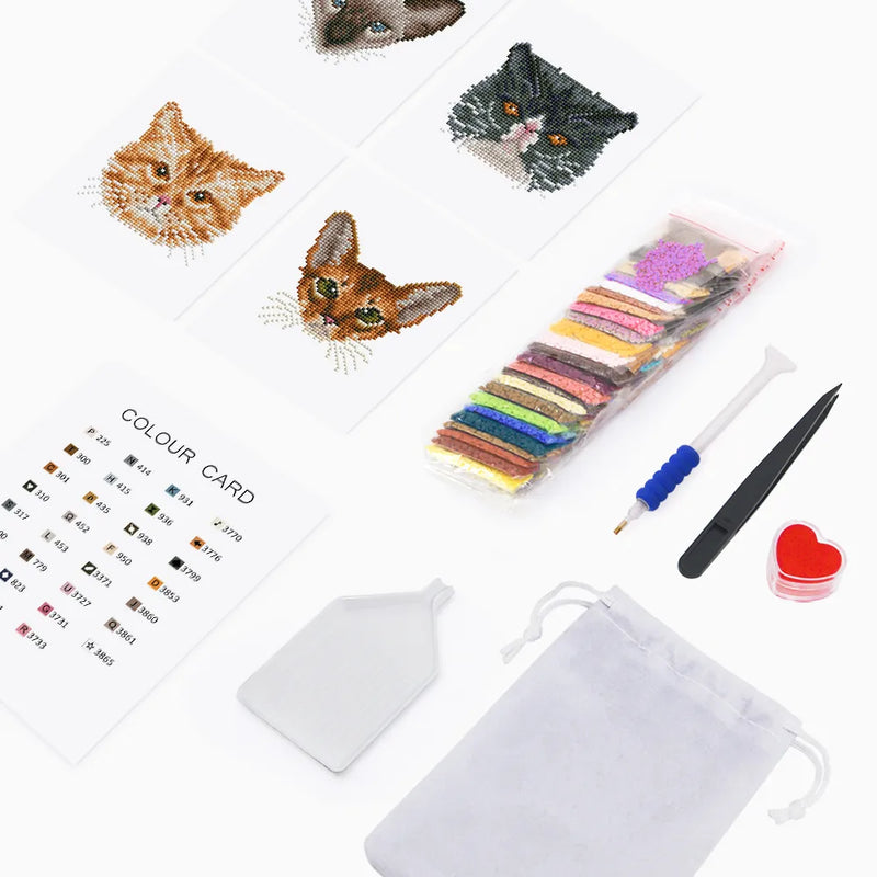 Mini Diamond Painting - Têtes de Chats (4 pièces)