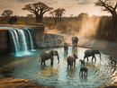 Broderie Diamant Éléphants à la Cascade
