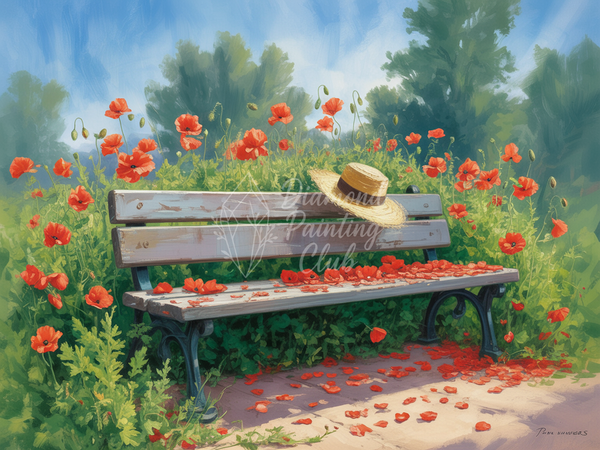 Broderie Diamant Banc de Coquelicots