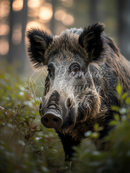 Broderie Diamant Sanglier dans la Forêt