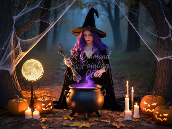 Broderie Diamant Sorcière d'Halloween et Potion