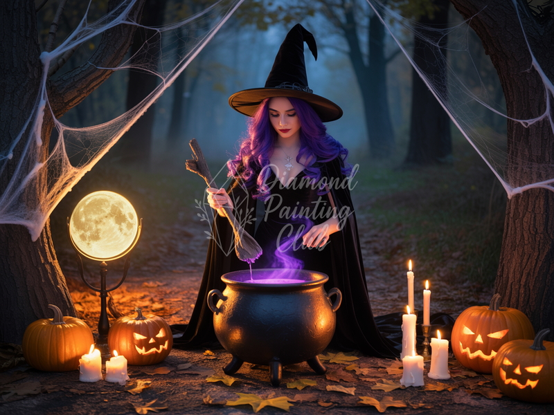 Broderie Diamant Sorcière d'Halloween et Potion