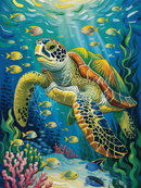 Broderie Diamant Tortue Marine Tropicale