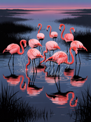 Broderie Diamant Flamants Roses au Crépuscule