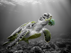 Broderie Diamant Tortue Marine Sépia