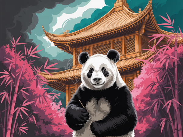 Broderie Diamant Panda Devant la Pagode