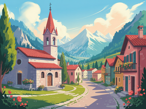 Broderie Diamant Village Montagne