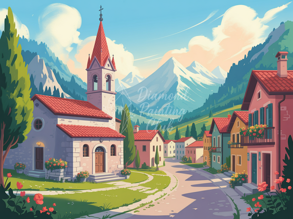 Broderie Diamant Village Montagne
