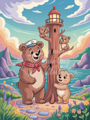 Broderie Diamant Oursons au Phare