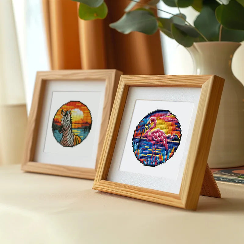Mini Diamond Painting - Animaux Exotiques au Coucher de Soleil (4 pièces)