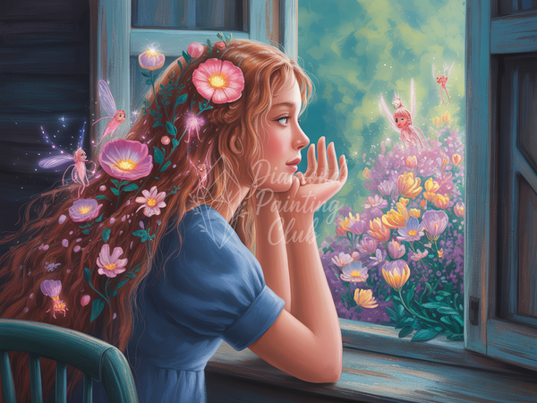 Broderie Diamant Fille aux Fées Florales