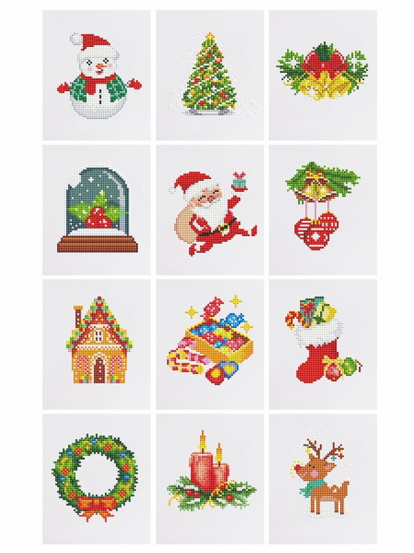 Mini Diamond Painting - Joie des Fêtes de Noël (12 pièces)