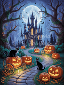 Broderie Diamant Château Hanté Halloween