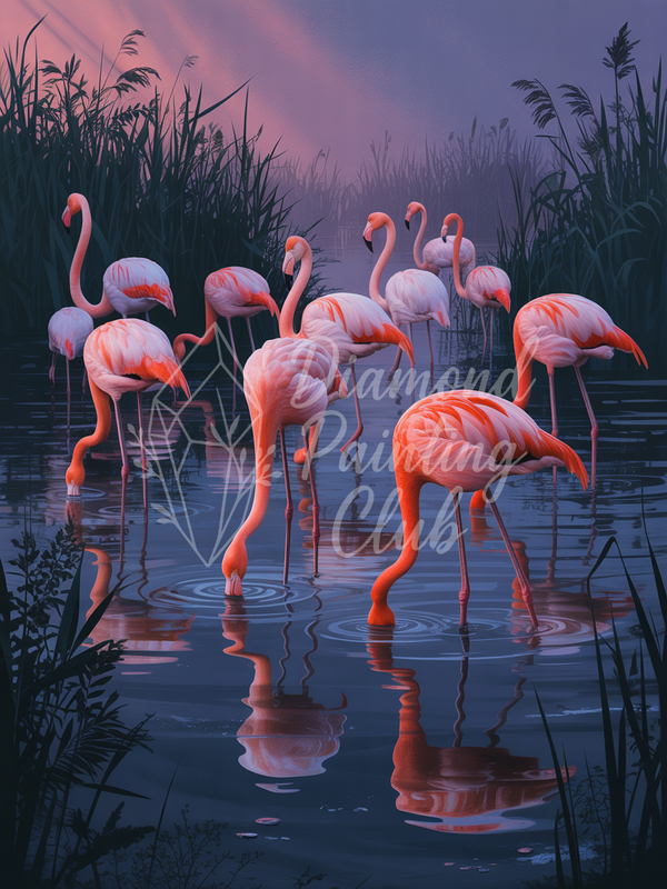 Broderie Diamant Flamants au Calme