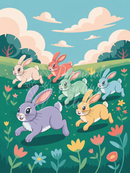 Broderie Diamant Lapins dans la Prairie