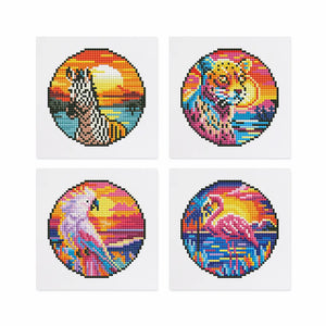 Mini Diamond Painting - Animaux Exotiques au Coucher de Soleil (4 pièces)