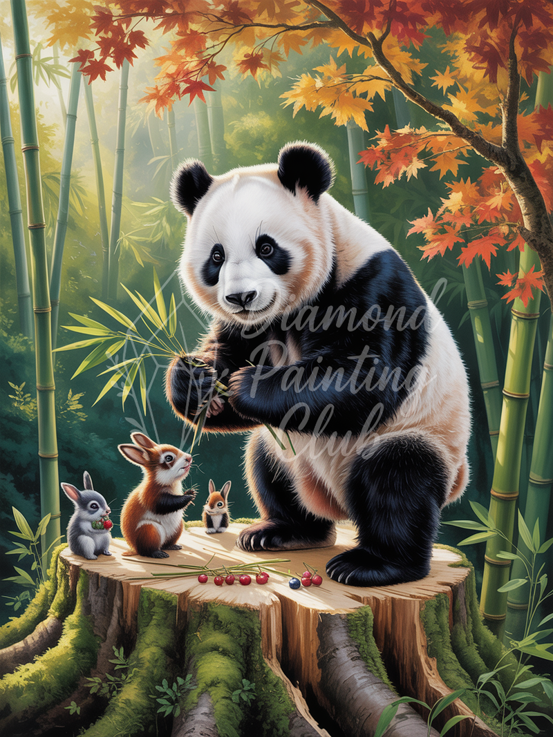 Broderie Diamant Panda en Forêt d'Automne