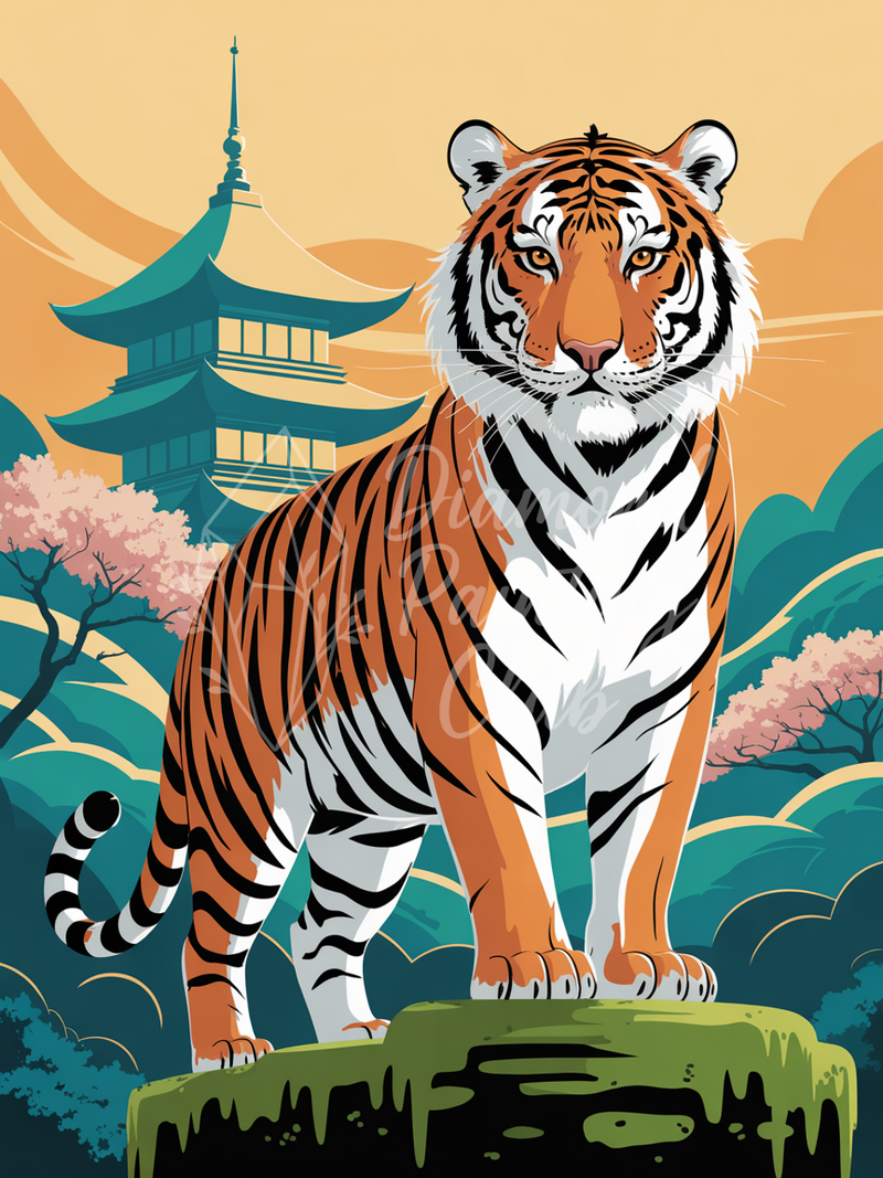 Broderie Diamant Tigre Pagode