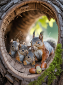 Broderie Diamant Famille d'Écureuils