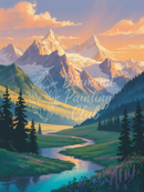 Broderie Diamant Montagne Crépuscule