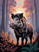 Broderie Diamant Sanglier Crépusculaire