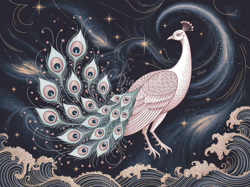 Broderie Diamant Paon Céleste