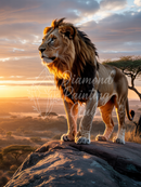 Broderie Diamant Lion au Soleil Couchant