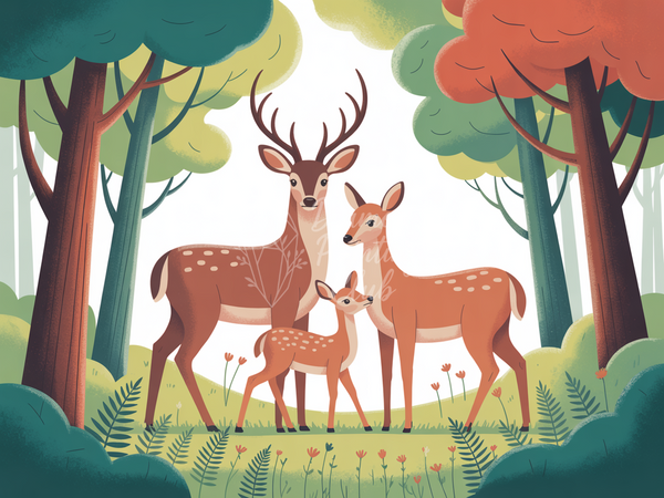 Broderie Diamant Famille de Cerfs