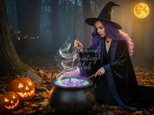 Broderie Diamant Sorcière Préparant sa Potion