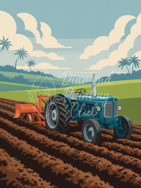 Broderie Diamant Tracteur Labourant