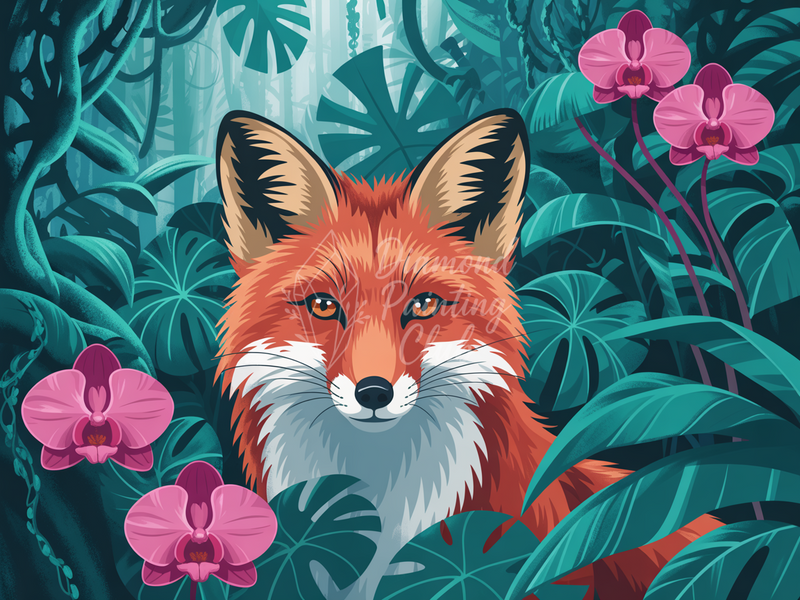 Broderie Diamant Renard Orchidée