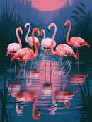 Broderie Diamant Flamants Rosés au Couchant