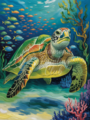 Broderie Diamant Tortue Marine Majestueuse