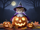 Broderie Diamant Chaton Sorcier d'Halloween