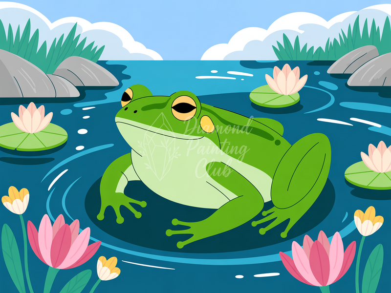 Broderie Diamant Grenouille de l'Étang Fleuri
