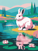 Broderie Diamant Lapin au Bord du Lac