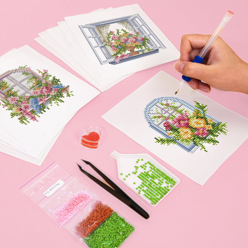 Mini Diamond Painting - Fenêtres Fleuries (12 pièces)
