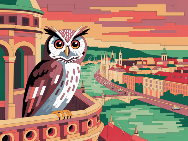 Broderie Diamant Chouette et Ville