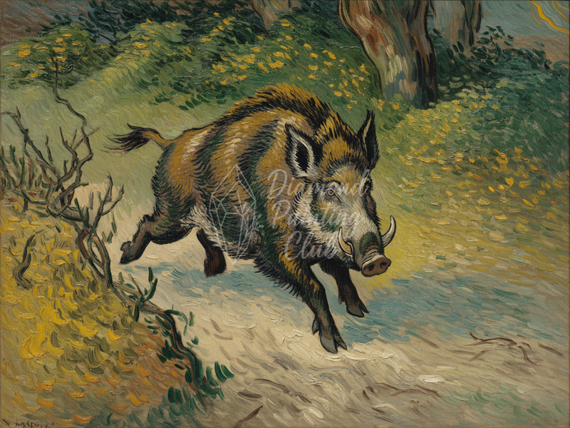 Broderie Diamant Sanglier en Forêt