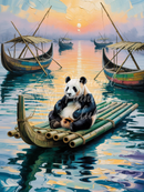 Broderie Diamant Panda sur Radeau au Crépuscule