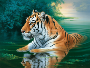 Broderie Diamant Tigre Eau